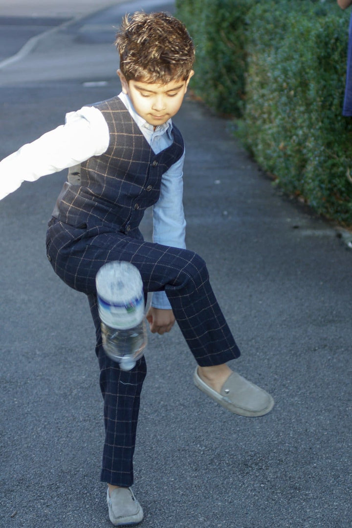 Boys Shelby 3 Piece Navy Slim Fit Check Tweed Suit - Suit & Tailoring