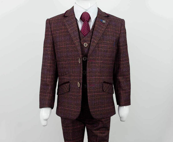 Cavani Carly Boys Three Piece Wine Slim Fit Suit - 1 YEAR - Suit & Tailoring