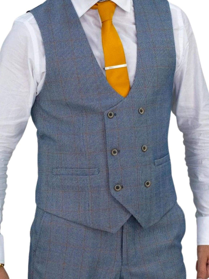 Cavani Delray Duckegg Tweed Double Breasted Waistcoat - 36 - Suit & Tailoring