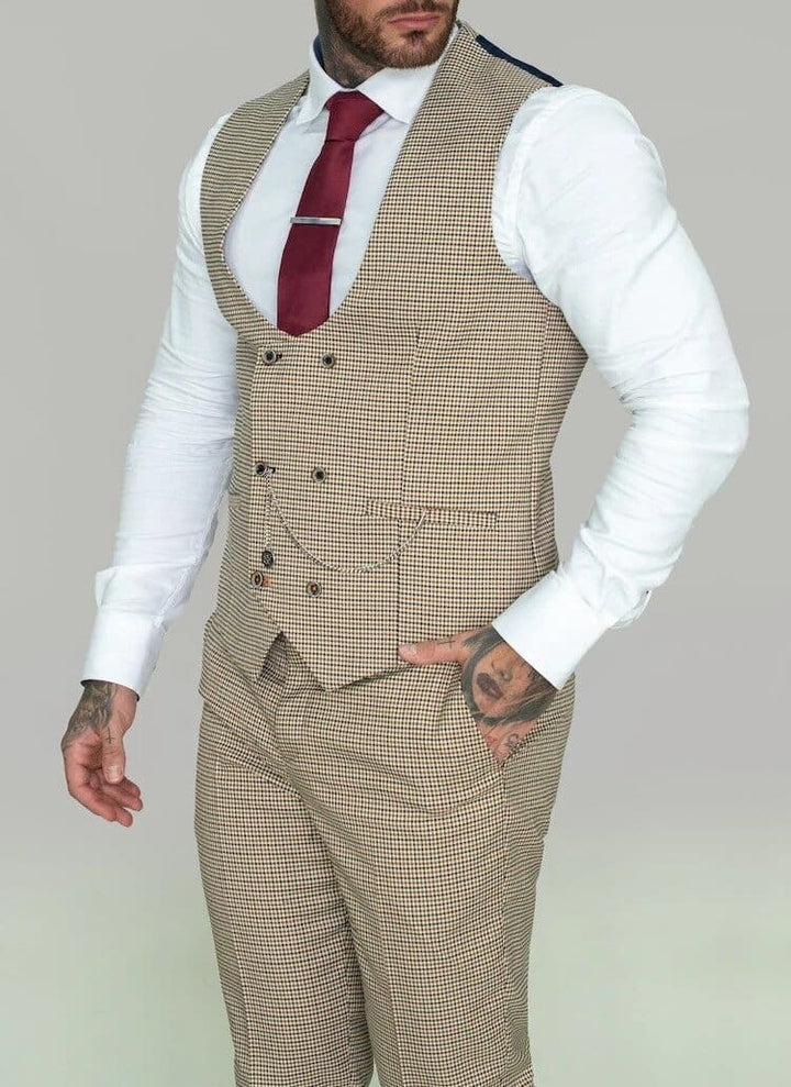 Cavani Elwood Houndstooth Slim Fit check Waistcoat - 34R - Suit & Tailoring