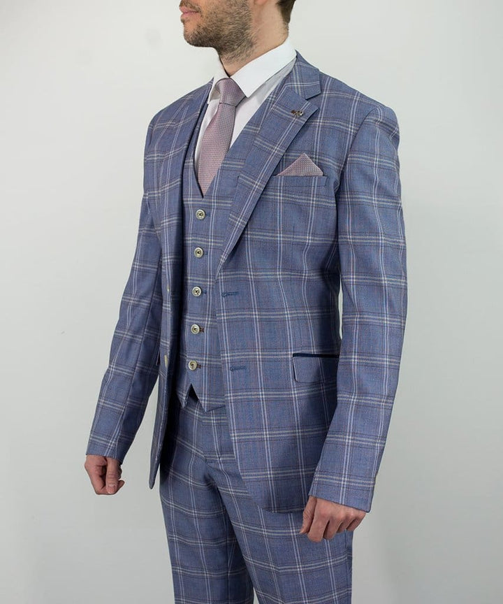 Cavani Galante Mens Blue Check Slim Fit Suit - Suit & Tailoring