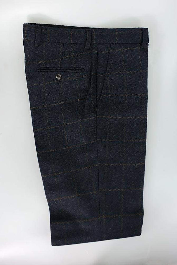 Cavani Kemson Tweed Navy Mens Slim Fit Trousers - 30R - Suit & Tailoring