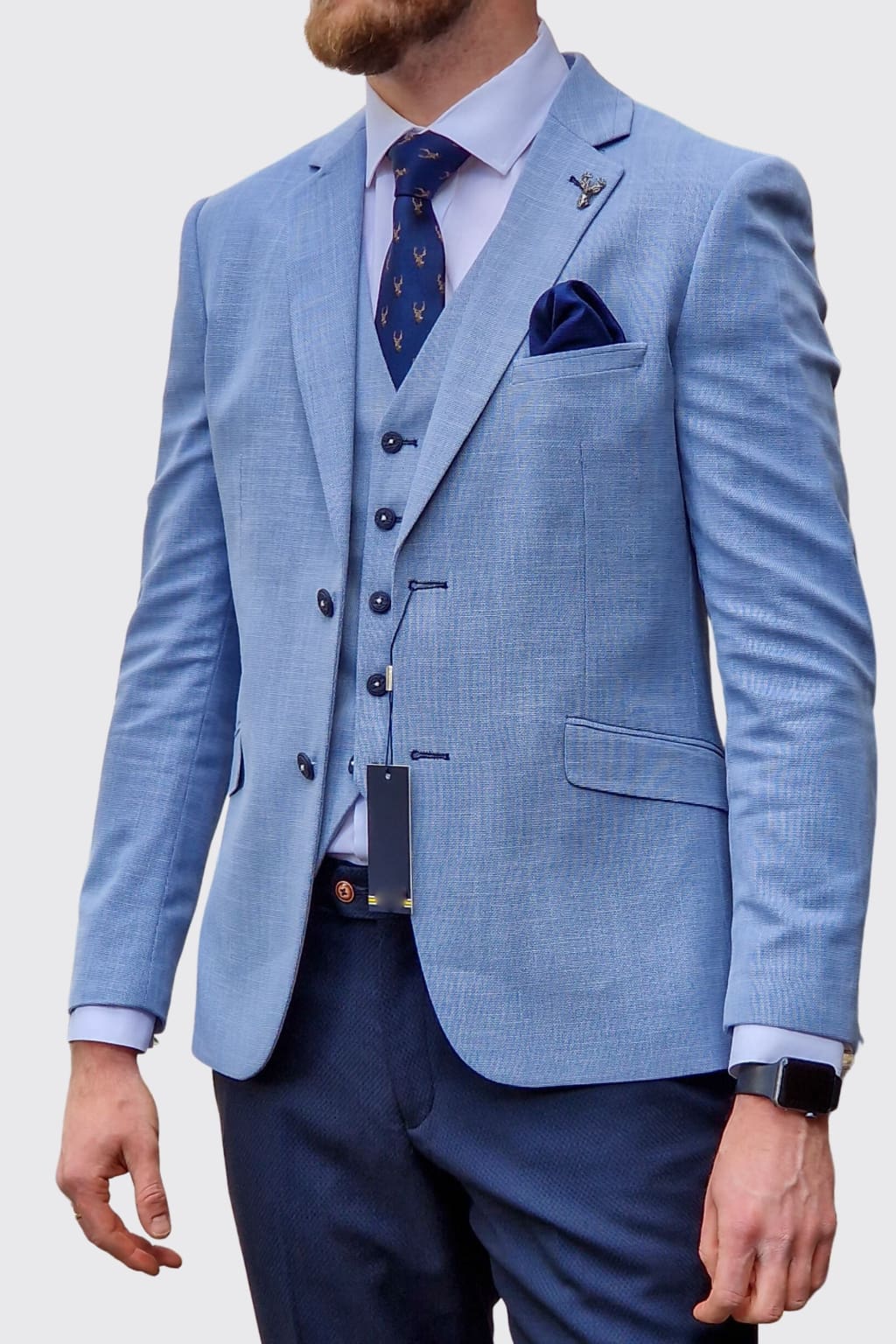 Skinny fit blue trousers and waistcoat with green jacket | ASOS