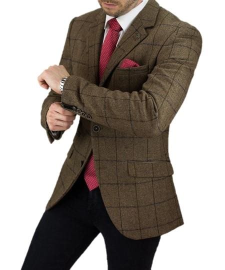 Cavani Sergio Brown Mens Sim Fit Tweed Style Jacket - 34 - Suit & Tailoring