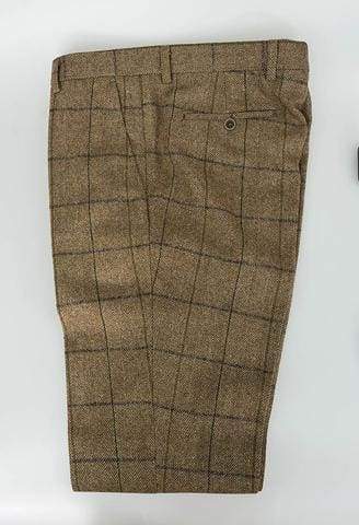 Cavani Sergio Tan Tweed Check Trousers - 28R - Suit & Tailoring