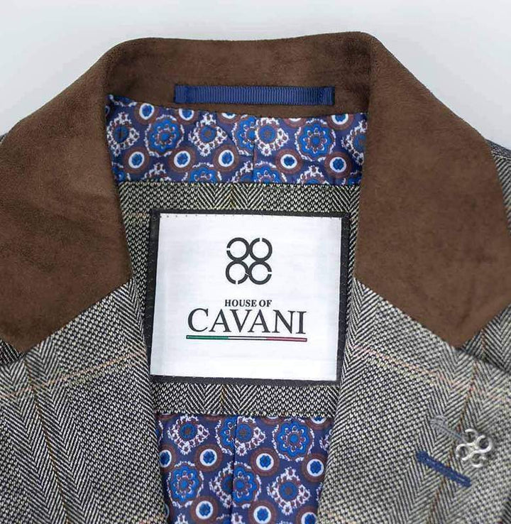 Tweed Brown Suit Connall 3 Piece Slim Fit Check by House of Cavani - Suit & Tailoring