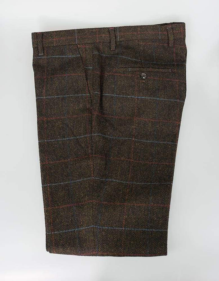 Tweed Brown Suit Tommy Mens 3 Piece Slim Fit Check by House of Cavani - Suit & Tailoring