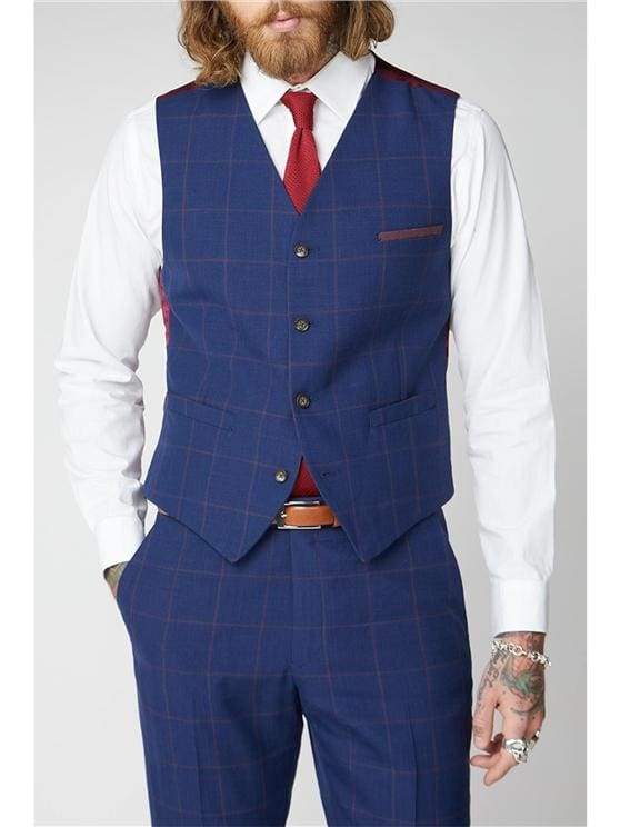 Gibson London | Gibson London Regent Navy / Burgundy Check Waistcoat ...