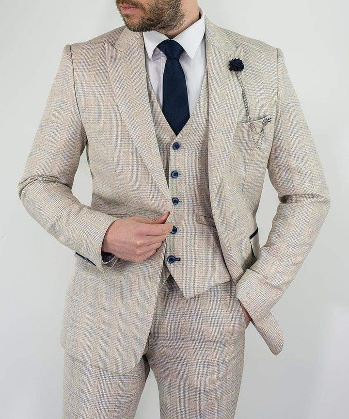 Mens Wedding 3 Piece Slim Fit Suit Cream Cavani Caridi - Suit & Tailoring