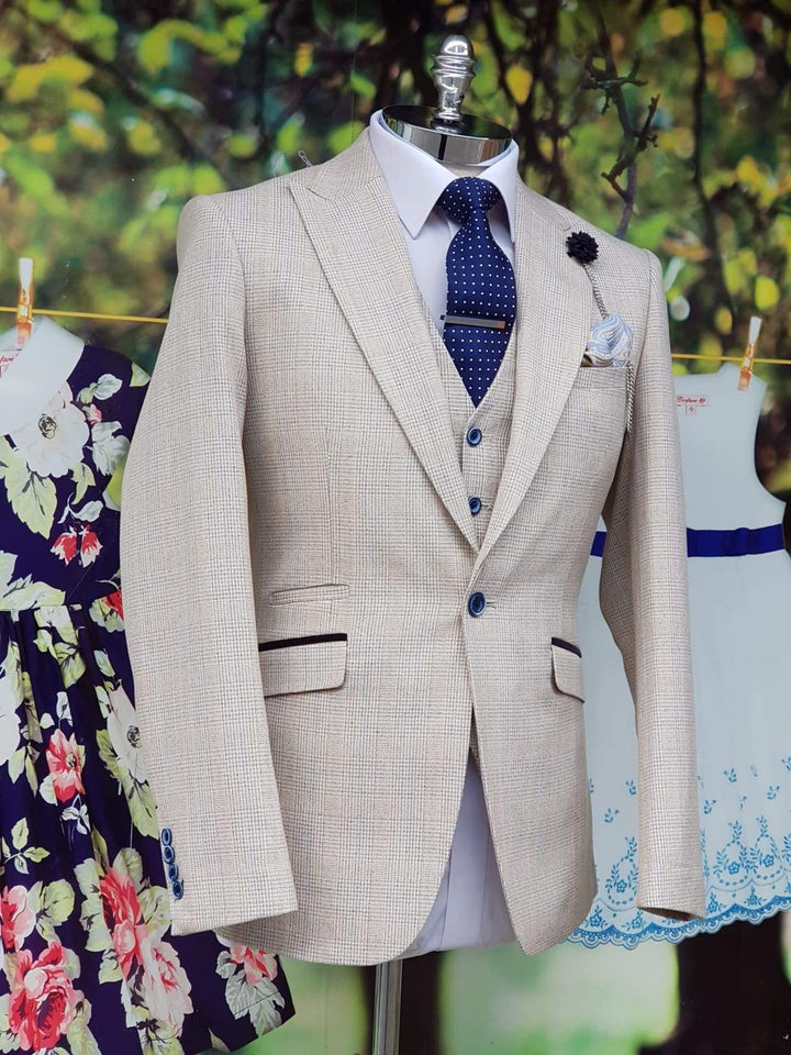 Mens Wedding 3 Piece Slim Fit Suit Cream Cavani Caridi - Suit & Tailoring