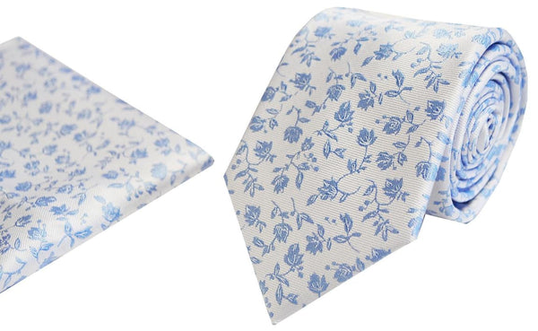 L A Smith Poly Blue Floral Tie And Hank Set - Accessories