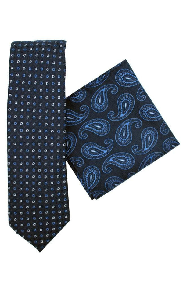 L A Smith Poly Blue Paisley Tie And Hank Set - Accessories