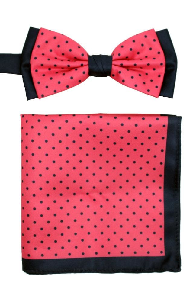 L A Smith Poly Pink Spot Bow Tie And Hank Set - Accessories