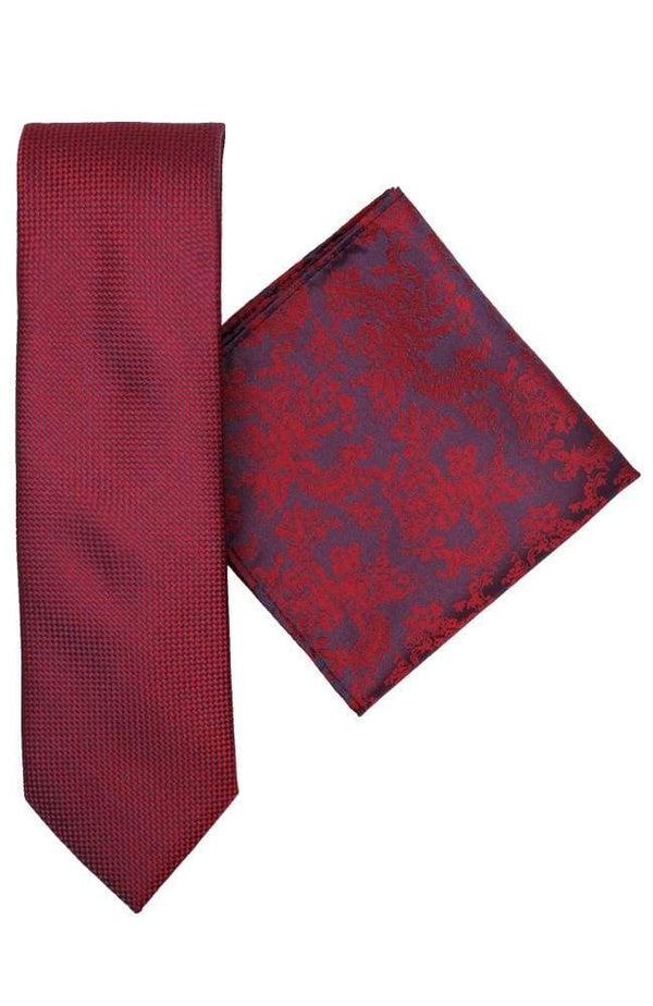 L A Smith Poly Red Floral Tie And Hank Set - Accessories