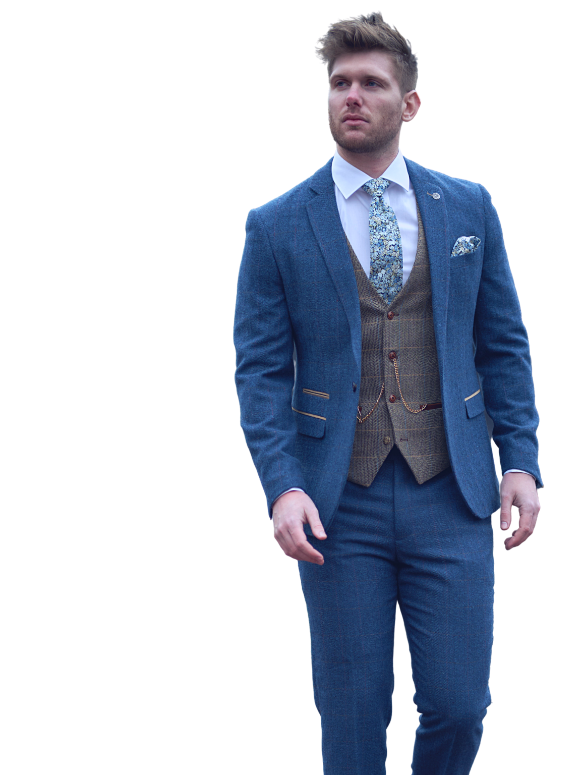 Marc Darcy | Dion Blue Tweed Wedding Suit 3 Piece With Brown Waistcoat ...