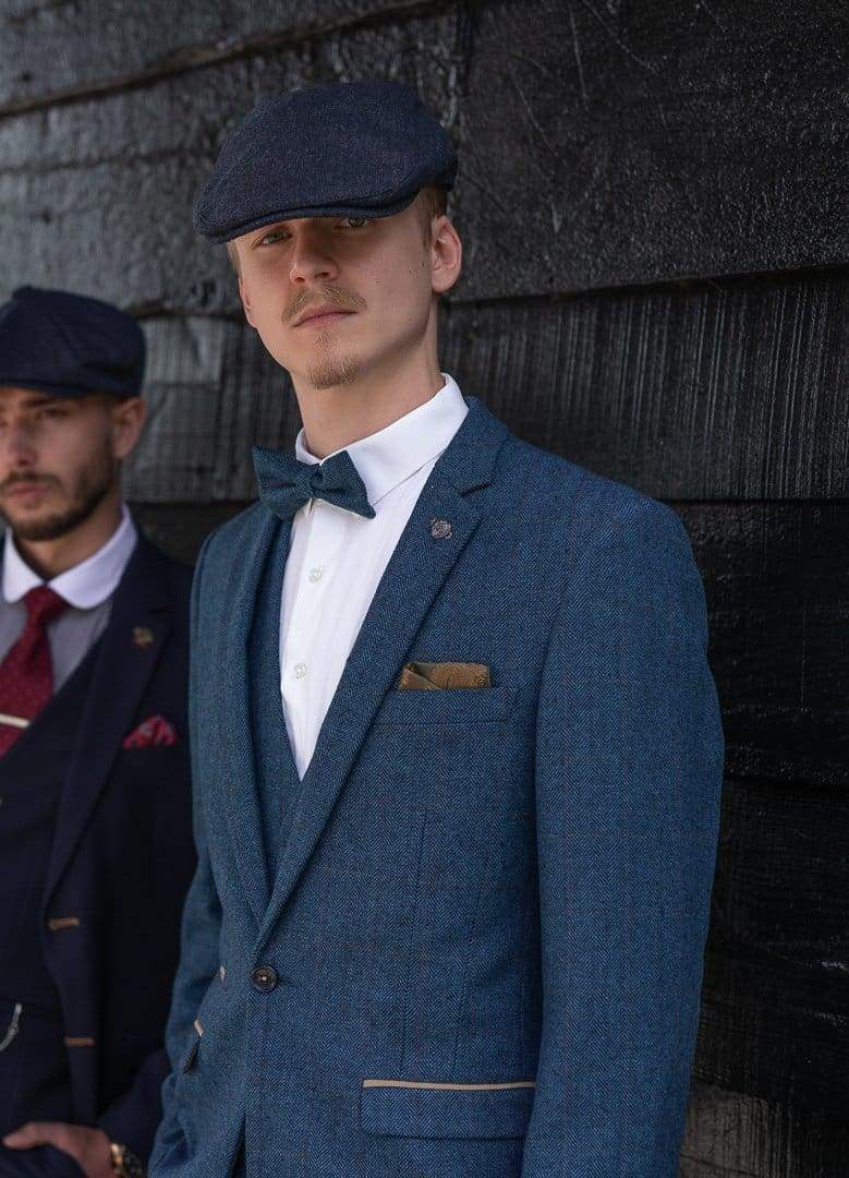 Dion blue herringbone check best sale slim fit mens suit
