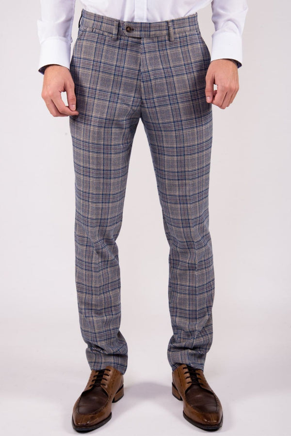 Marc Darcy Enzo Blue Stone Check Tweed Trousers - 28R - Suit & Tailoring