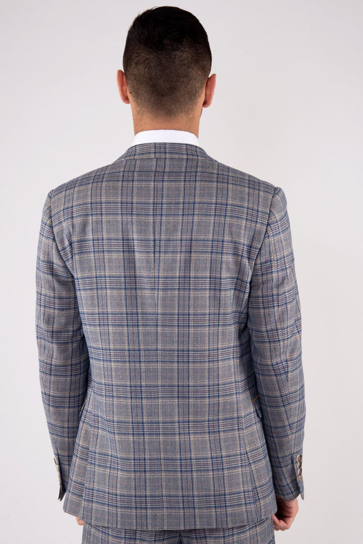 Marc Darcy Enzo Blue Stone Tweed Check Blazer - Suit & Tailoring