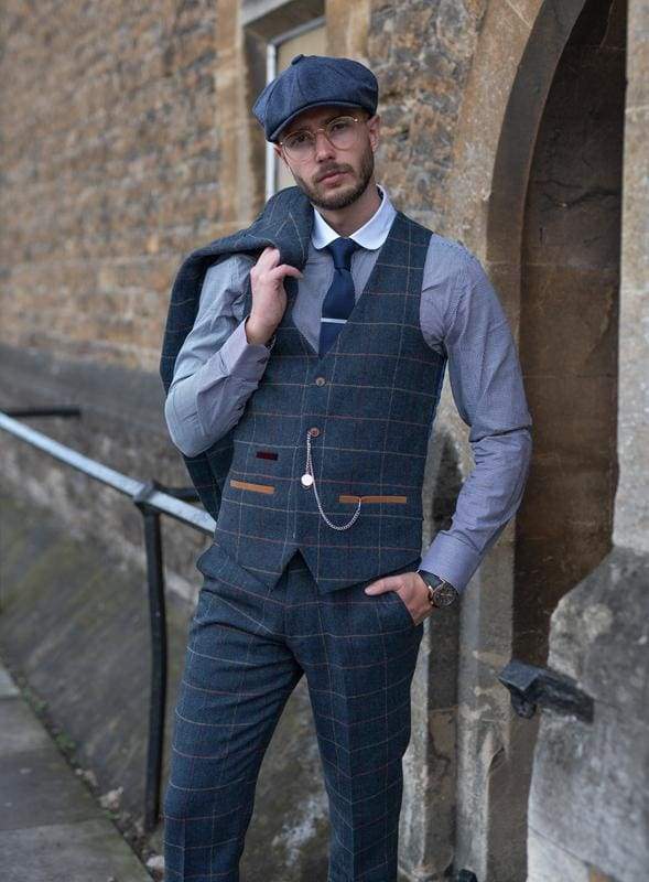Marc Darcy | Marc Darcy Eton Men’s Blue Slim Fit Tweed Check Suit ...