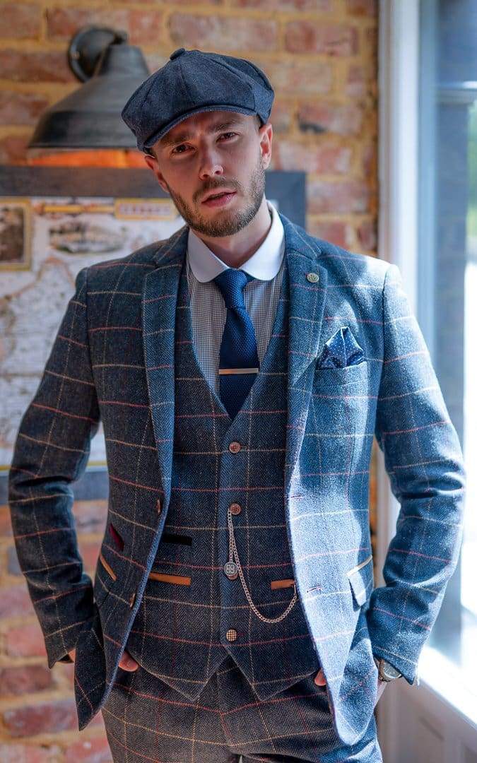 Navy tweed sales check suit