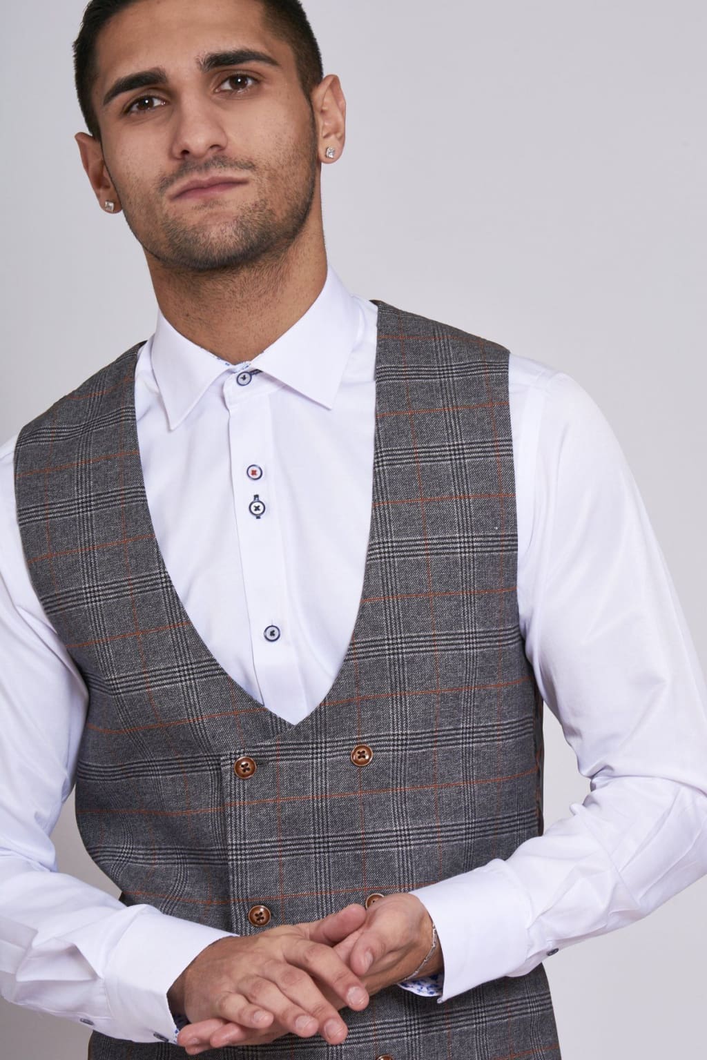 Grey check outlet double breasted waistcoat