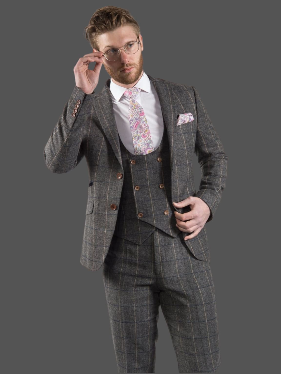 Mens slim fit tweed on sale suit