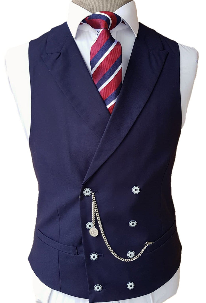 Mens Double Breasted Waistcoat Peak Lapel Navy Lennox by Cavnani - 36 / Regular - Suit & Tailoring