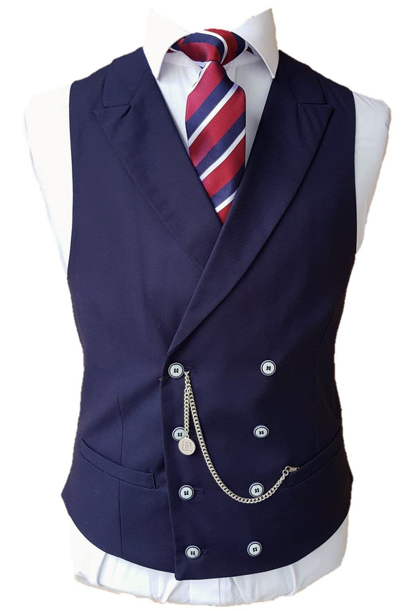 Mens Double Breasted Waistcoat Peak Lapel Navy Lennox by Cavnani - Suit & Tailoring