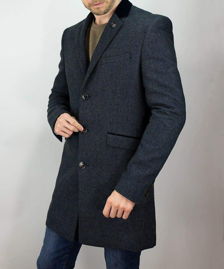 Navy Crombie Style Overcoat Kingston by Cavani - 36R - Coats