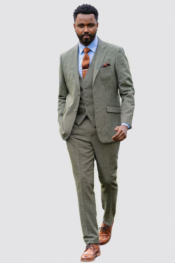 Skopes | Skopes Jude 3 Piece Sage Green Tweed Wedding Suit - MENSWEARR