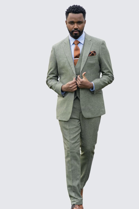 Skopes | Skopes Jude 3 Piece Sage Green Tweed Wedding Suit - MENSWEARR