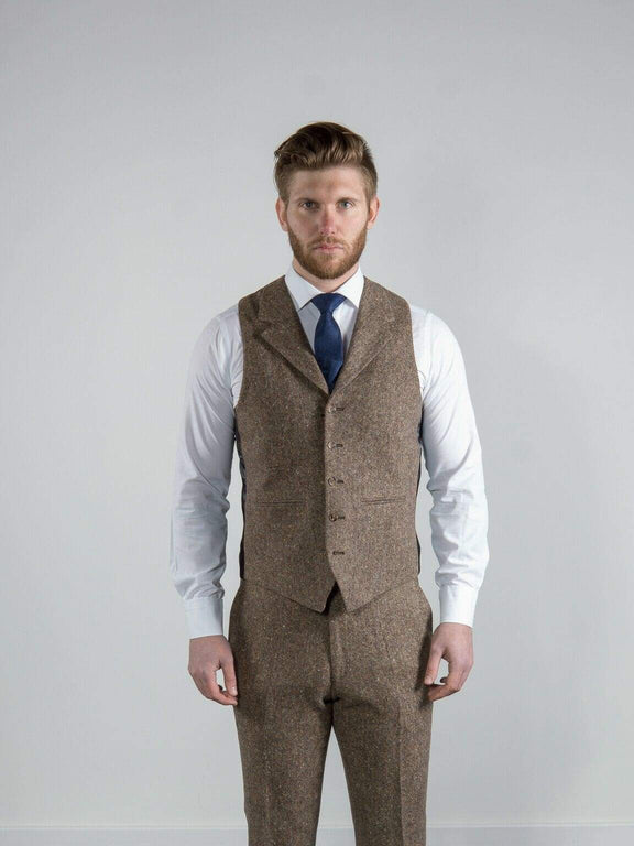 Torre | Torre Elton Tweed Men's Brown 100% Donegal Wool Tweed Waistcoat ...