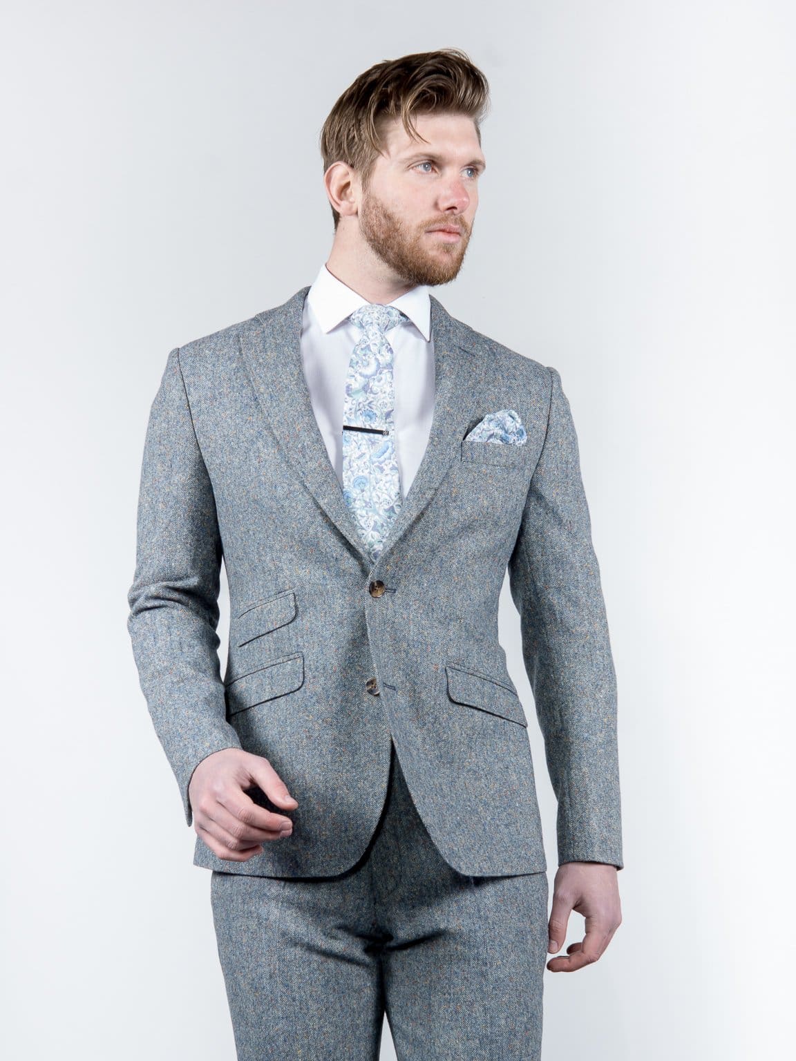 Torre | Torre Ice Blue Pure Donegal Wool Tweed Blazer - MENSWEARR