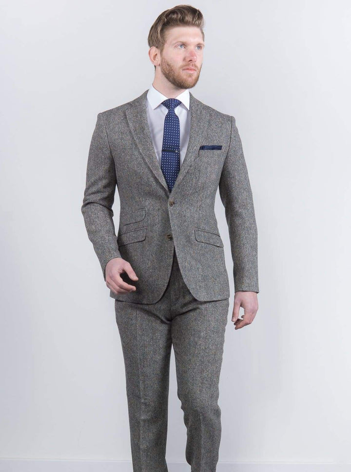 Torre | Torre Men’s Grey 100% Wool Donegal Tweed Blazer - MENSWEARR