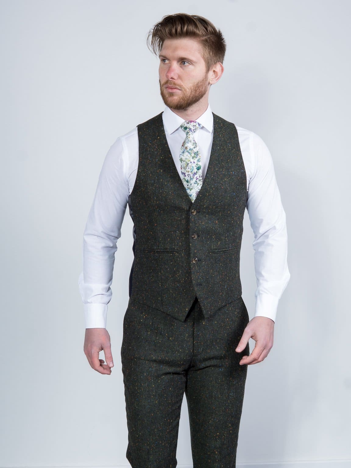 Torre | Torre Moss Men's Green 100% Wool Donegal Tweed Waistcoat ...