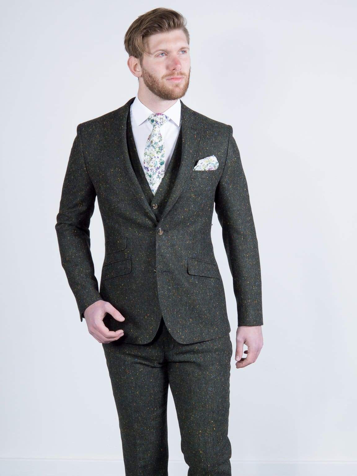 Torre | Torre Tweed 100% Wool Men's Green Donegal Tweed Jacket - MENSWEARR