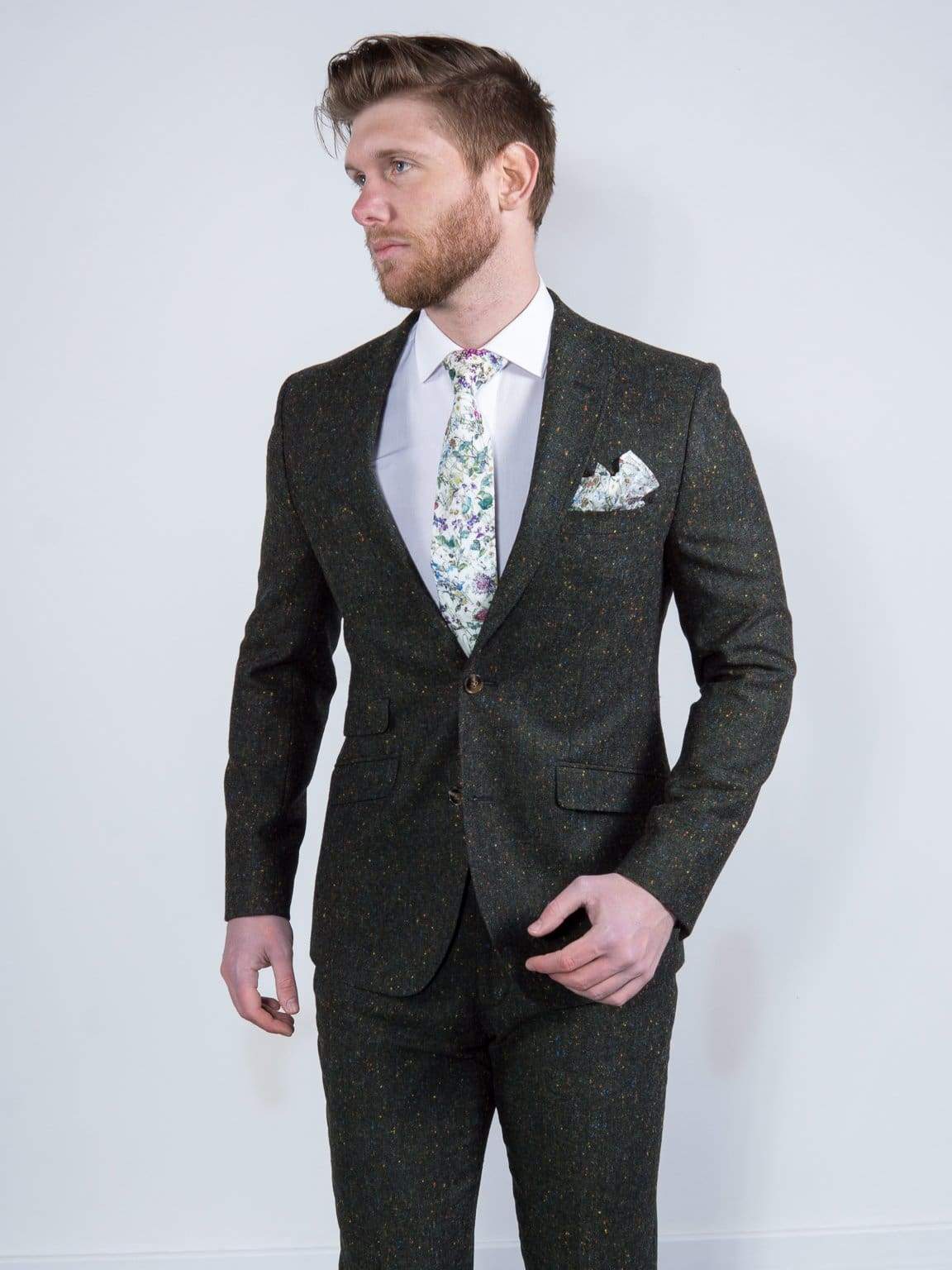 Torre | Torre Tweed 100% Wool Men's Green Donegal Tweed Jacket - MENSWEARR