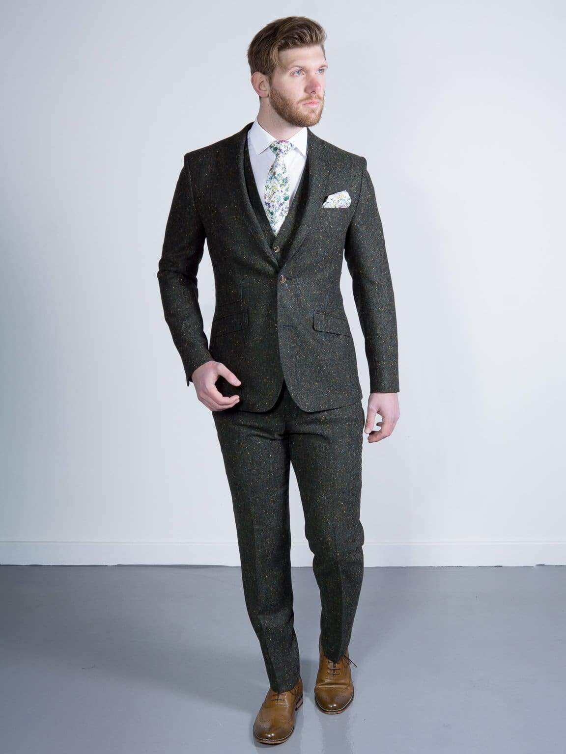 Torre | Torre Tweed 100% Wool Men’s Green Donegal Tweed Jacket - MENSWEARR